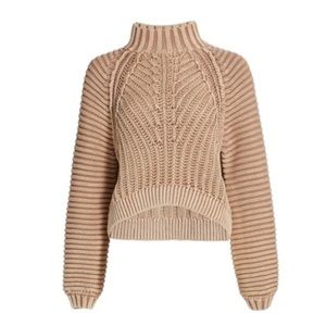 Free People Sweetheart Sweater Mock Neck Chunky Knit in Sandcastle Size Small